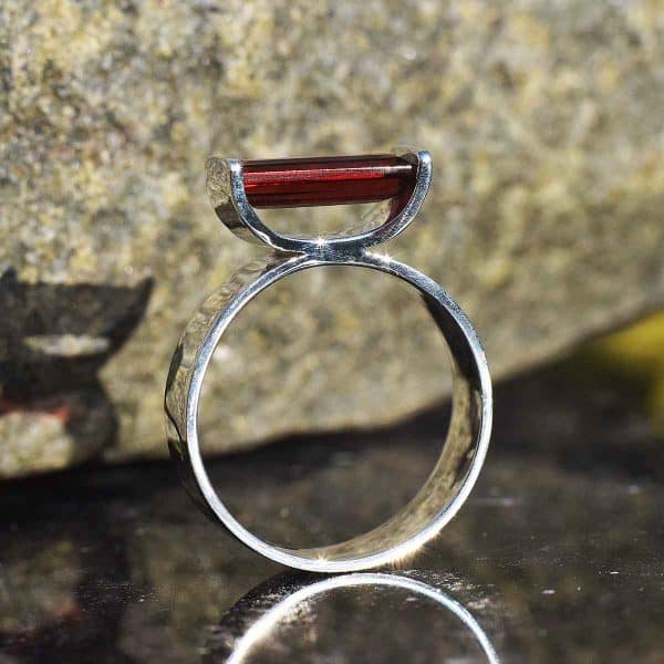 Mozambique Garnet bridge ring, Sterling silver ladies ring, alternative gift, red stone, square cut, iconic, gothic ring